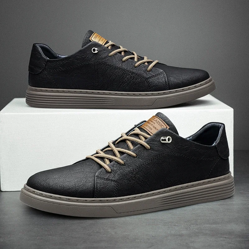 Mens Brand Italian Genuine Leather Oxford Casual Shoes, Outdoor Black Jogging & Office Dress Shoes