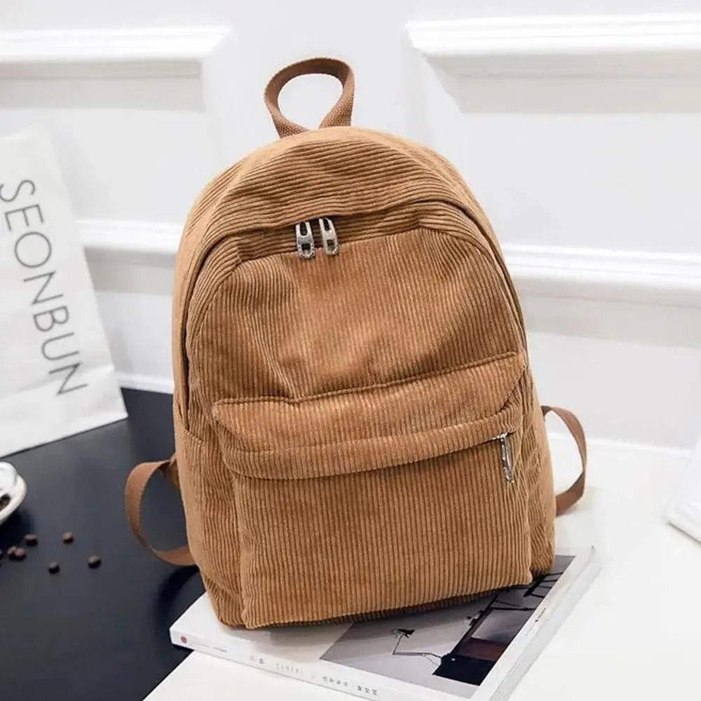Corduroy Womens Backpack Fashion College School Travel Bag