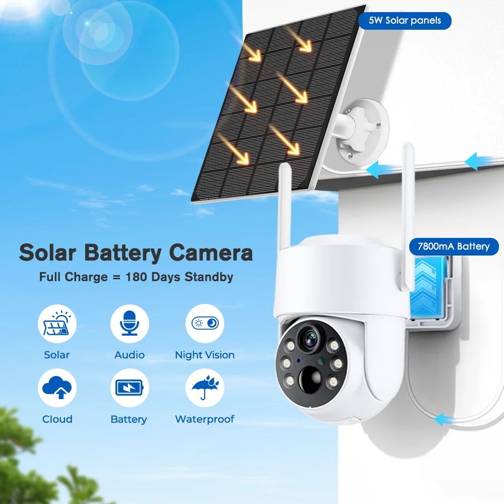 Solar WiFi 4MP Outdoor PTZ IP Security Camera with Long-Standby Battery and iCsee App