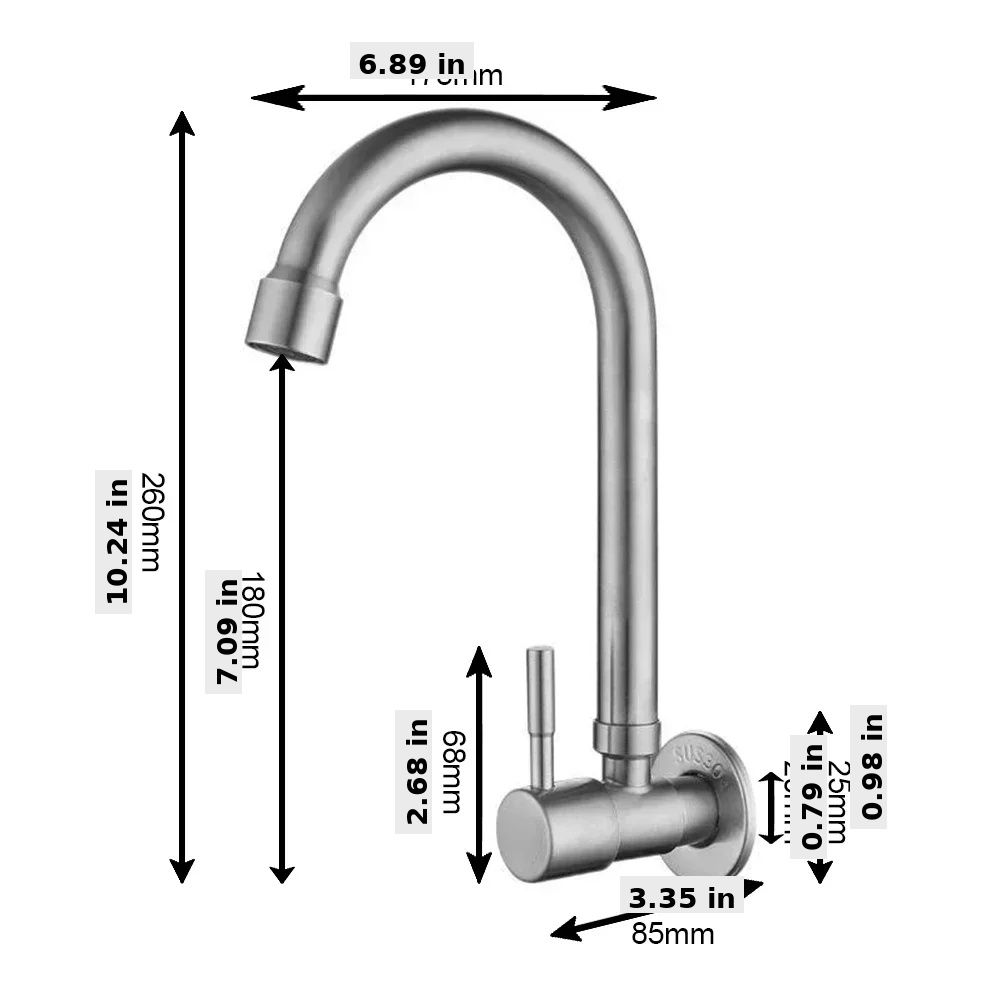 Stainless Steel Wall Mounted Kitchen Faucet Single Cold Rotating Tap