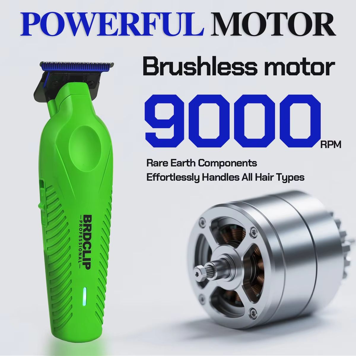 BRDCLIP BRD9615 Professional Mens Hair Trimmer 9000RPM High Speed Electric Clipper with DLC Blue Blade
