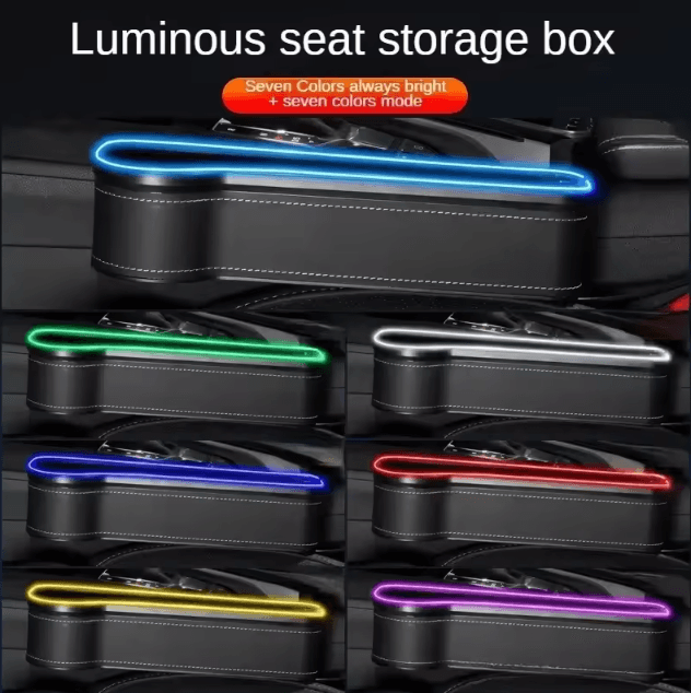 LED Car Seat Gap Storage Box Organizer with Dual USB Charger Cup Holder and Seat Crevice Organizer Tray
