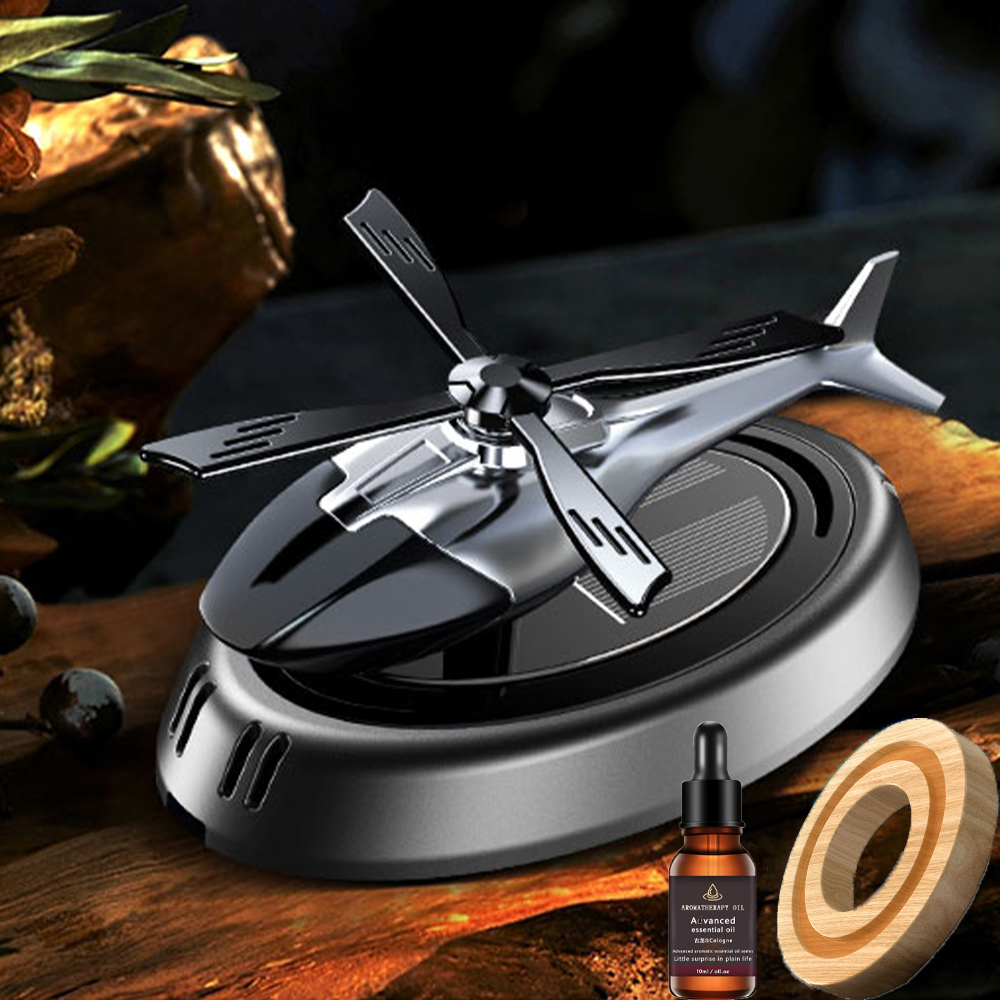 Solar Aromatherapy Car Air Freshener with Rotating Helicopter Design, Solar Powered Alloy Auto Aroma Diffuser Dashboard