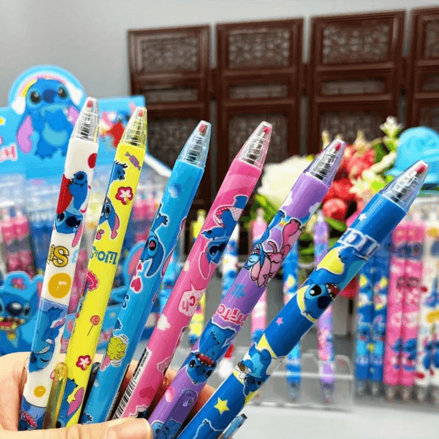 Cartoon Stitch Gel Pen Set Cute Black Ink Writing Pens 12 Pack