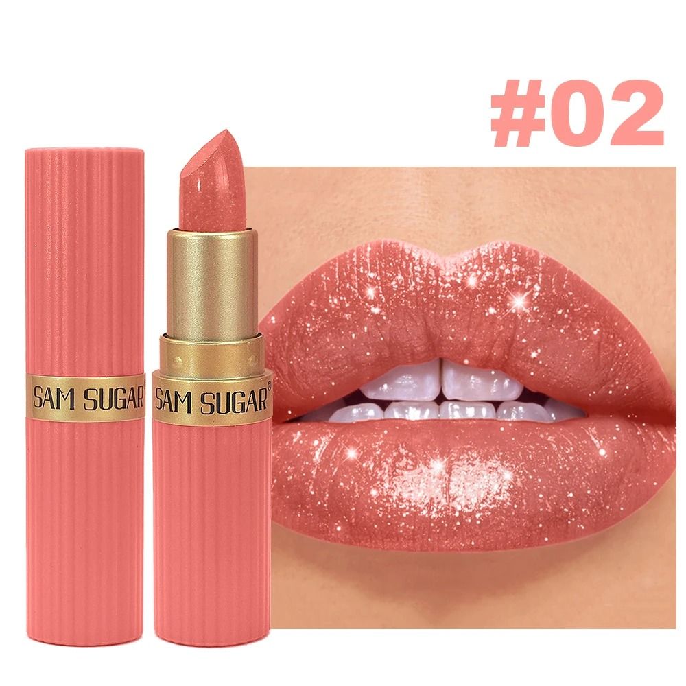 Long Lasting Matte Velvet Lipstick with Pearlescent Pink Glitter Shimmer Finish