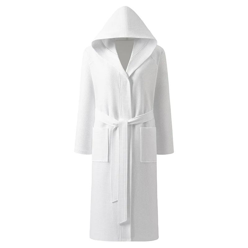 Couple Hooded Waffle Cotton Bathrobe Kimono Lounge Sleepwear Robe Set