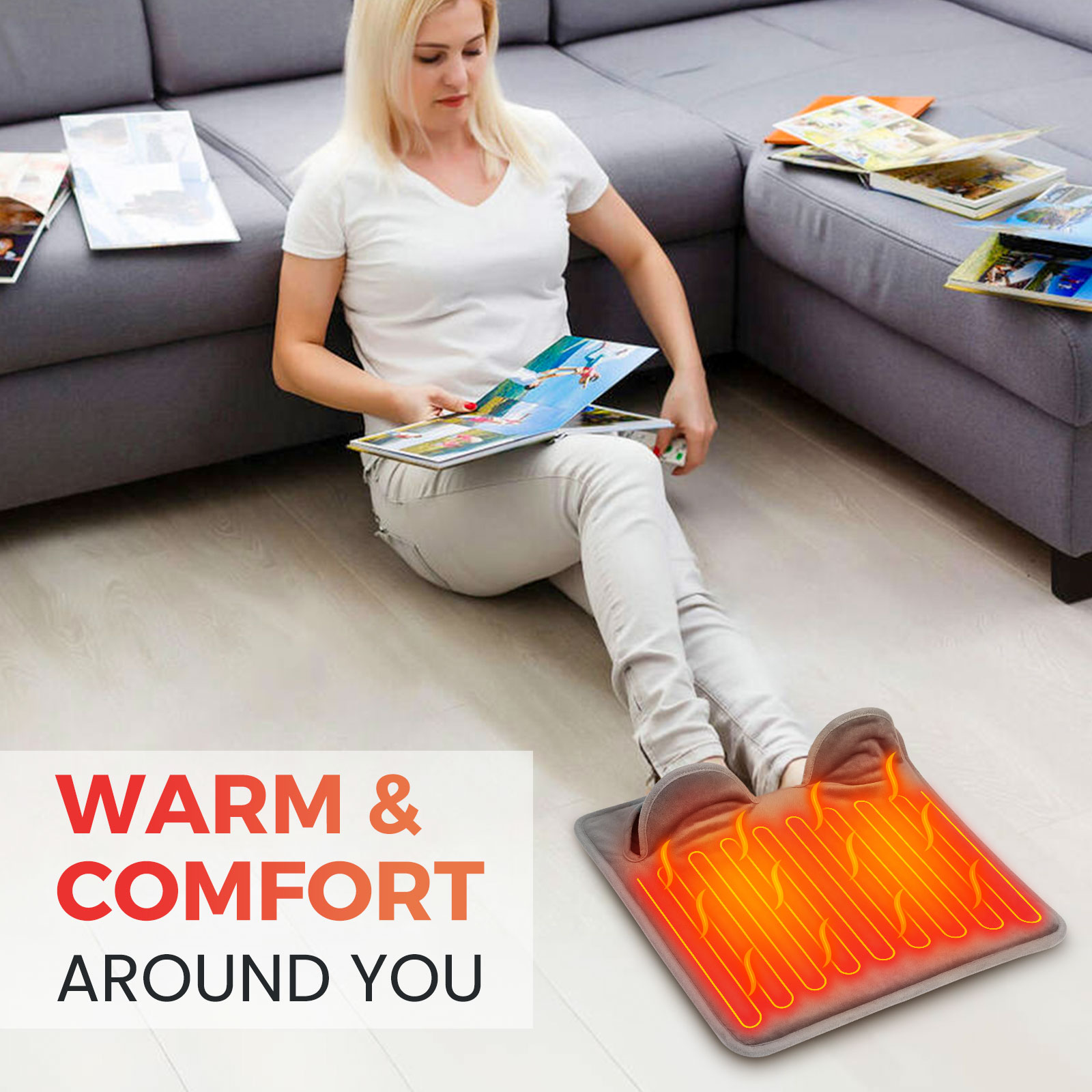 Electric Foot Heating Pad, Washable Feet Warmer, Soft Plush Thermal Blanket, Foot Warming Mat for Home, Office, Bedroom