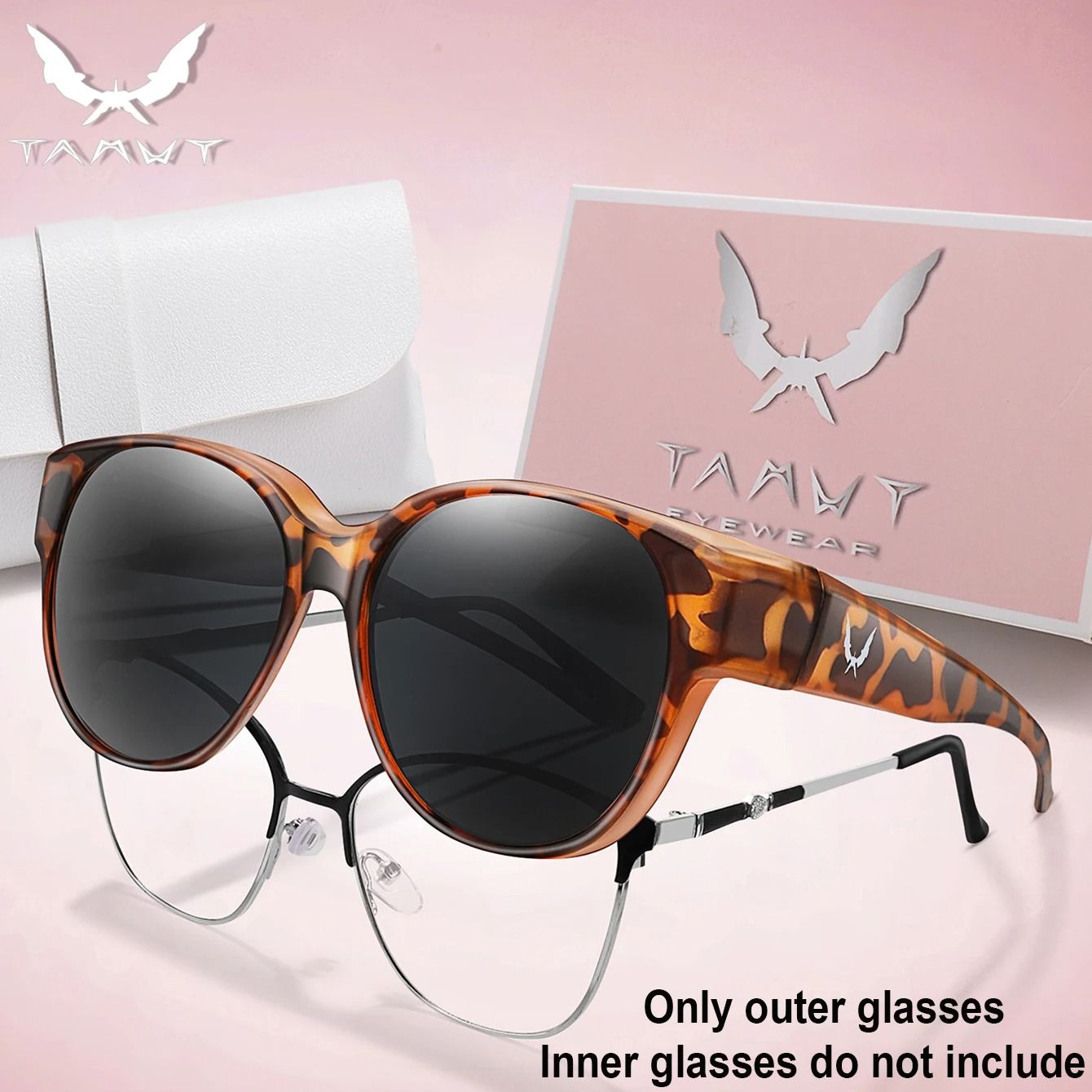 Over Glasses UV Protection Round Sunglasses with Box Cover for Myopia Eyeglasses Unisex Outdoor Shades