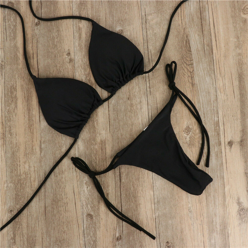 Women's Swimsuit Color Bikini Set Two-piece Triangle Thong Swimwear for Beach
