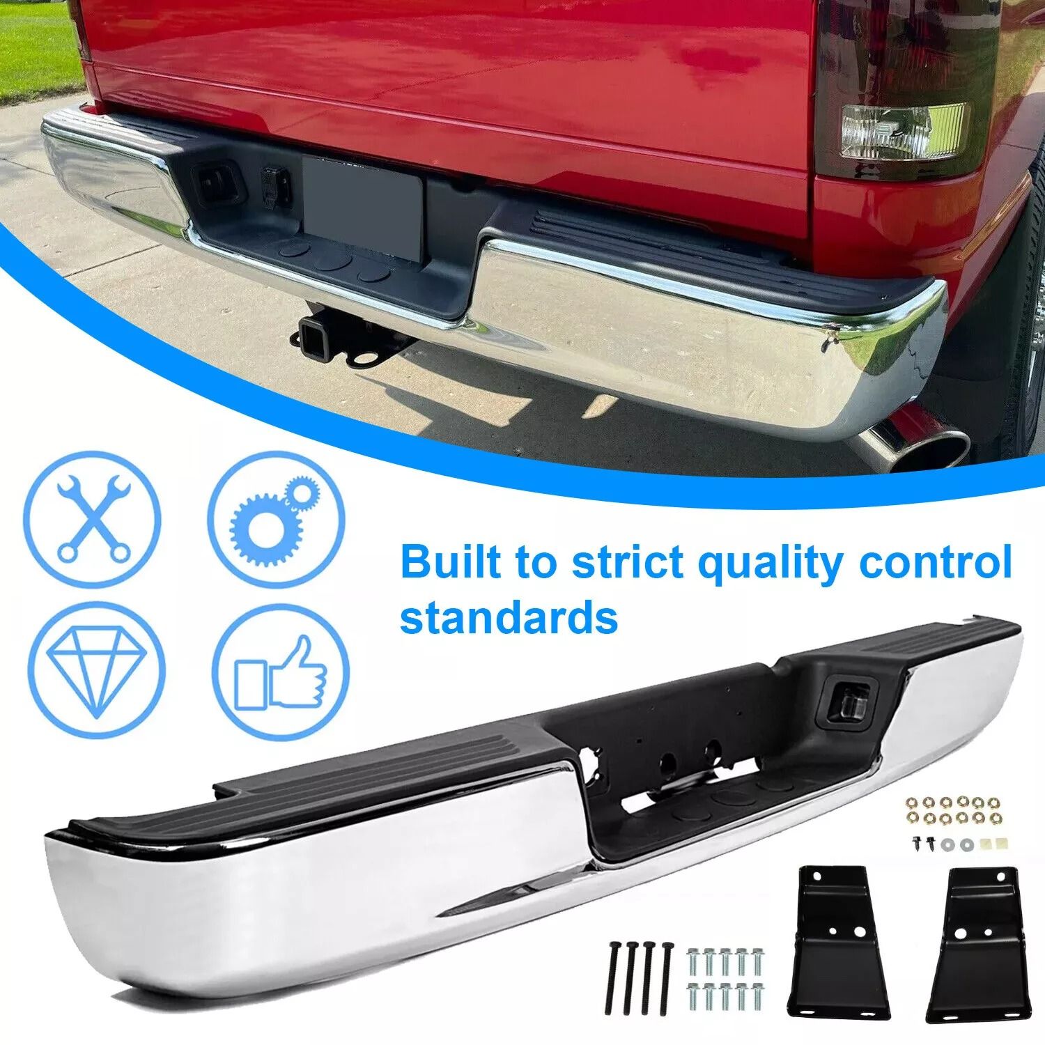 04-08 Dodge RAM 1500 2500 3500 HD Chrome Rear Step Bumper Assembly Heavy-Duty Steel Replacement
