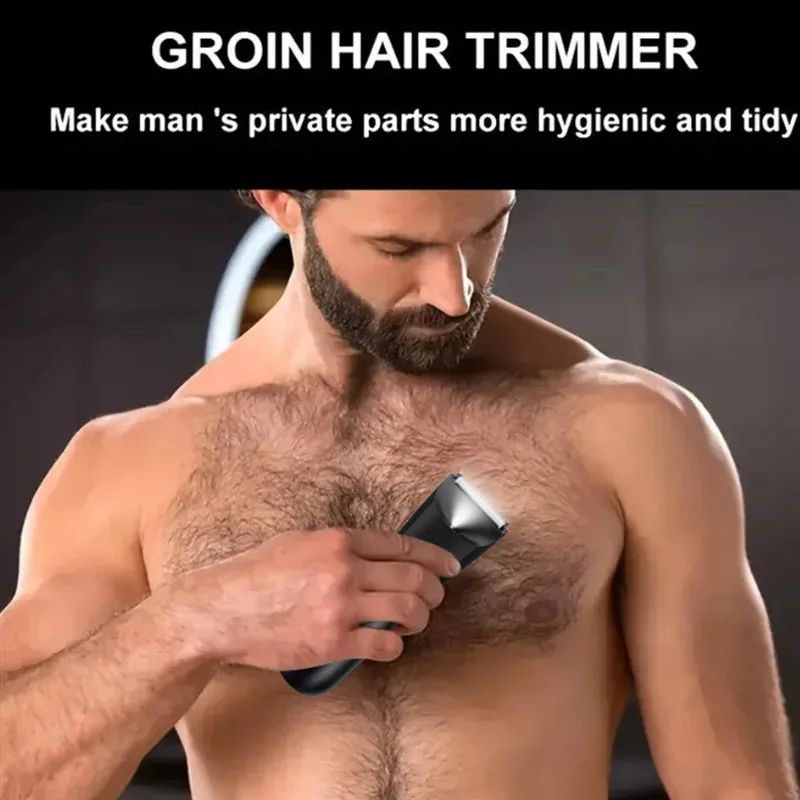 SmoothGuard Mens Groin & Body Hair Trimmer - Wet/Dry Ceramic Blade Ball Trimmer with 2 Guards
