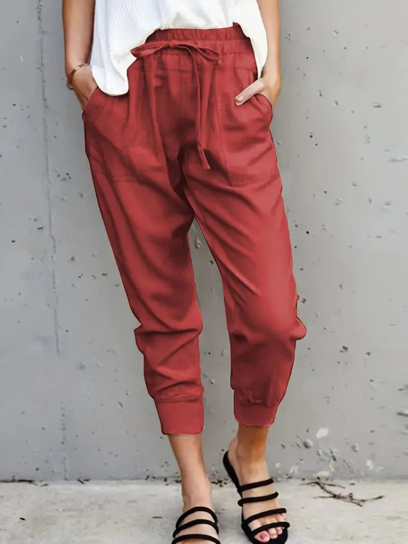 Women High Waist Lace Up Slim Fit Casual Pants