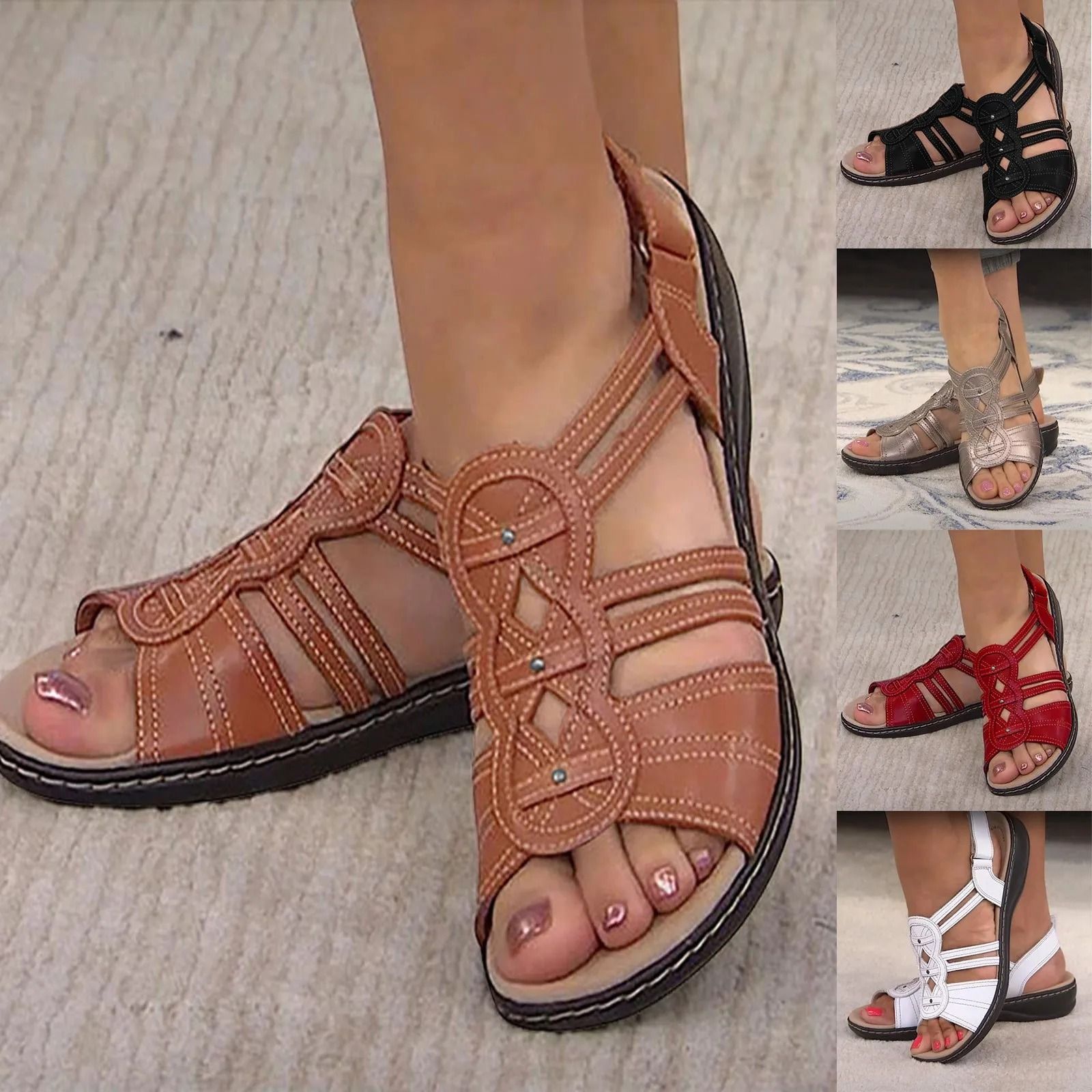 Women'S Ladies Fashion Casual Floral Sandals Wedges Shoes Outdoor Slippers Flat Outdoor Casual Women'S Sandals