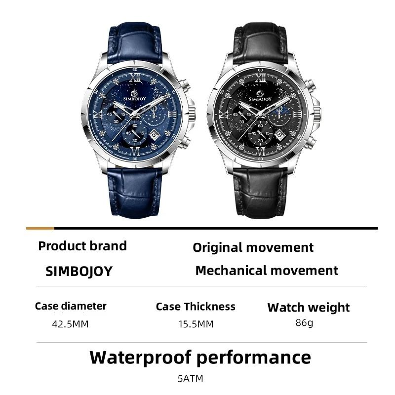 Mens Six-Needle Quartz Watch with Calendar & Night Light