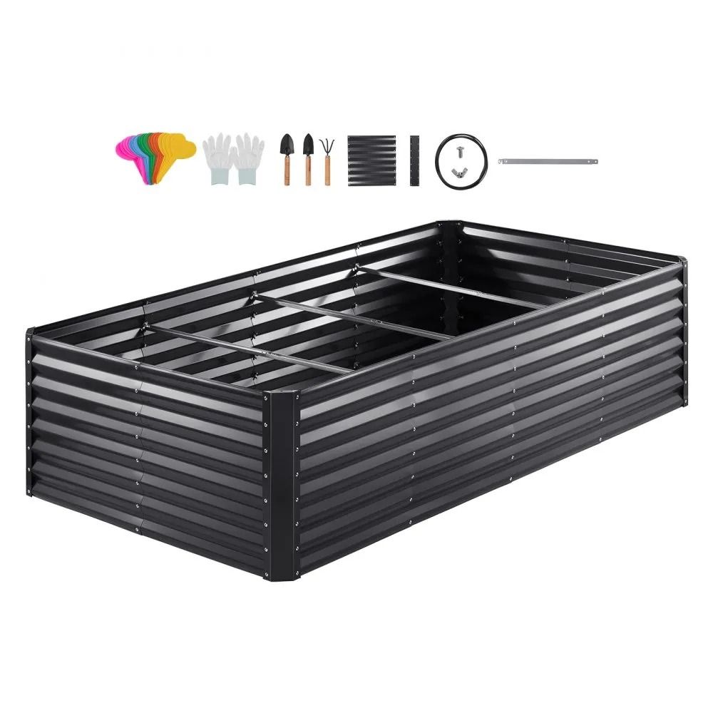 Galvanized Metal Planter Box, Raised Garden Bed, Outdoor Planting Boxes with Open Base, for Backyard Garden Balcony