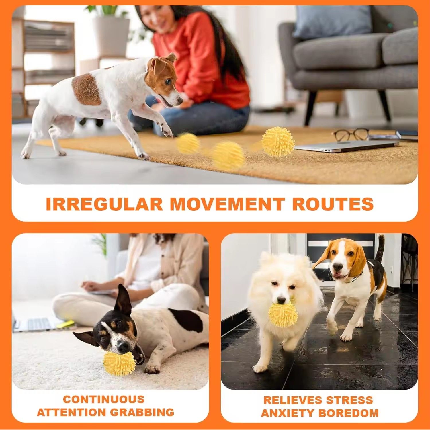 Self Rolling Dog Ball with Plush Cover, Motion Activated Interactive Toy
