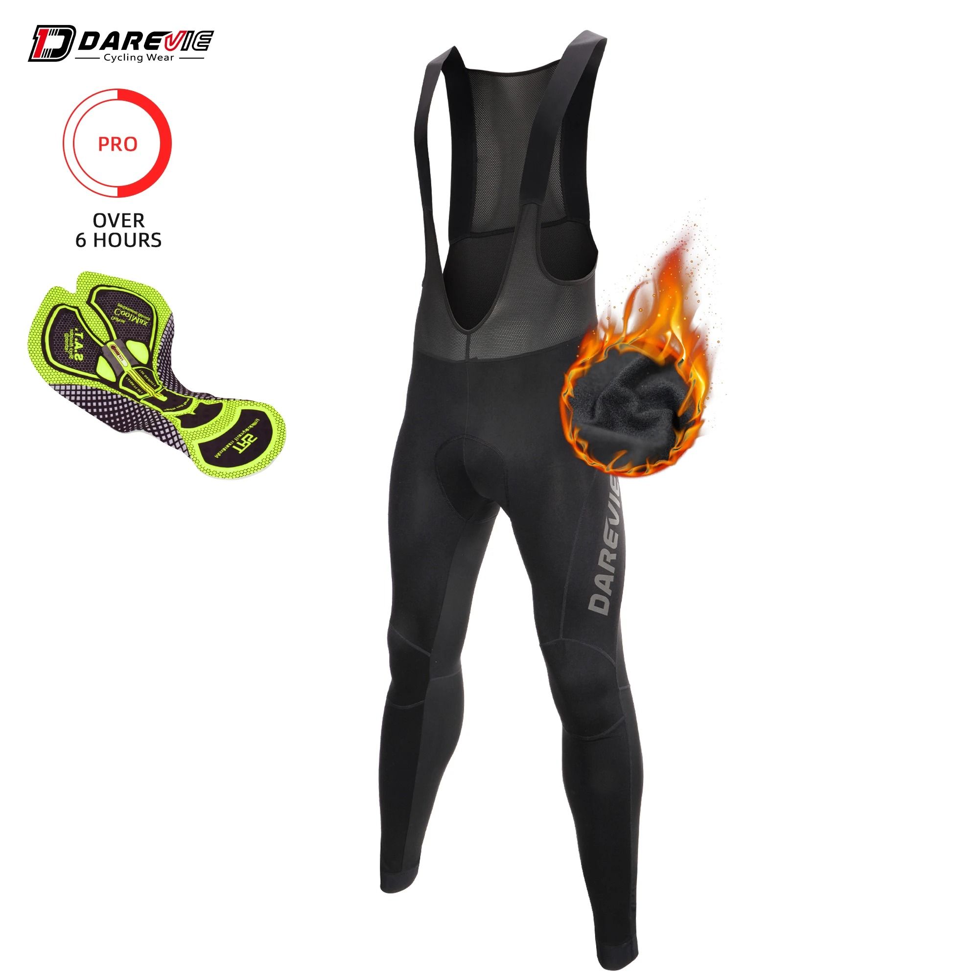 Darevie Winter Cycling Bib Tights Waterproof Thermal Fleece Padded Bike Pants