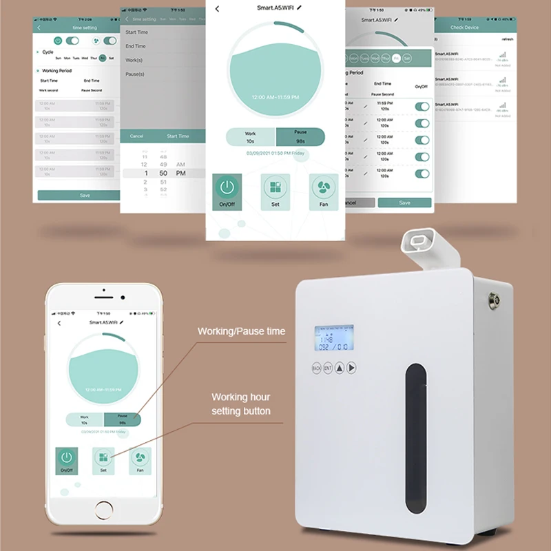 Wall Mounted Essential Oil Diffuser Hotel Aroma Diffuser, Smart Bluetooth HVAC Scent Machine Home & Office Freshener