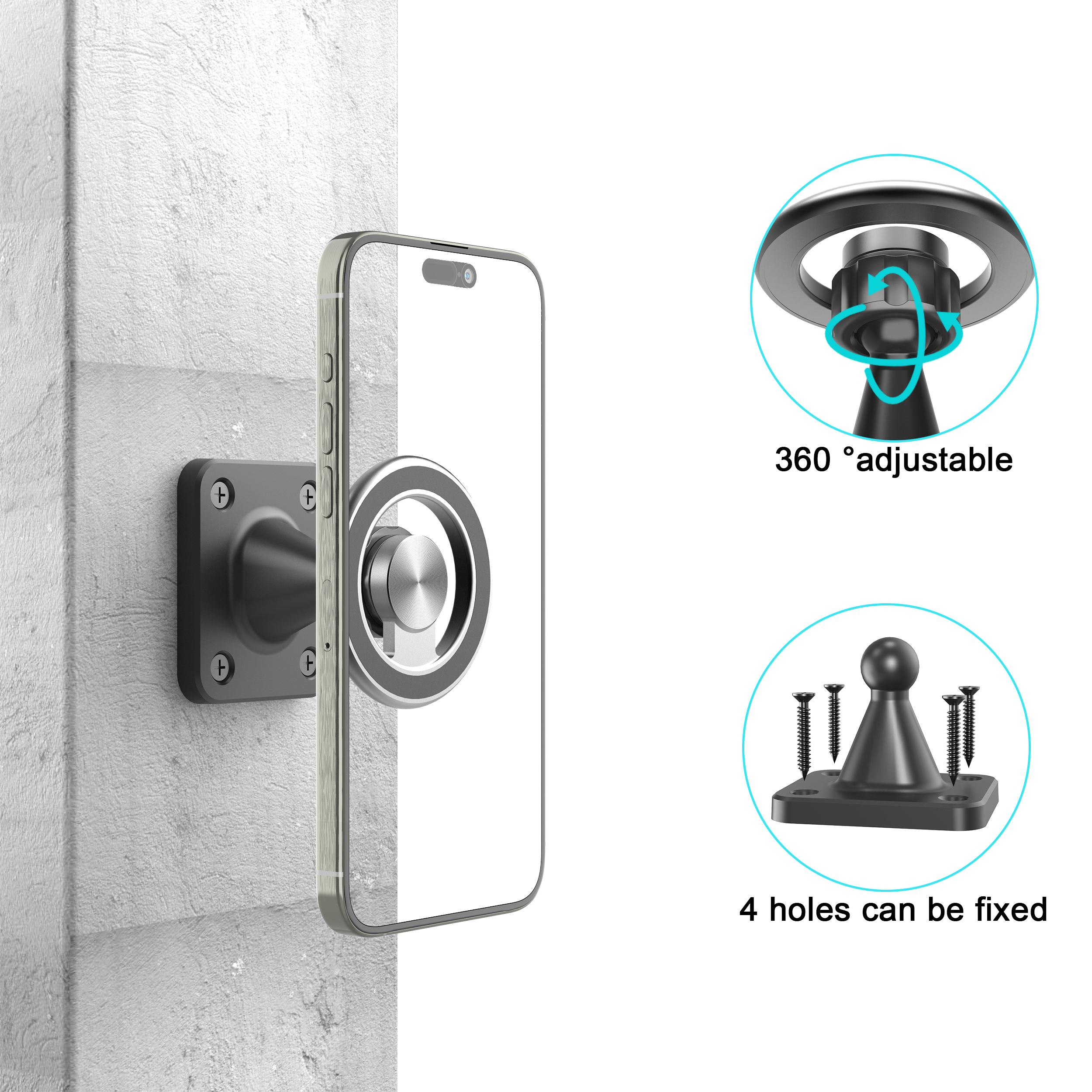 Phone Holder for Truck, Car, Boat, Wall, Desk, Magnetic Wall Mount, Compatible with All Smartphones