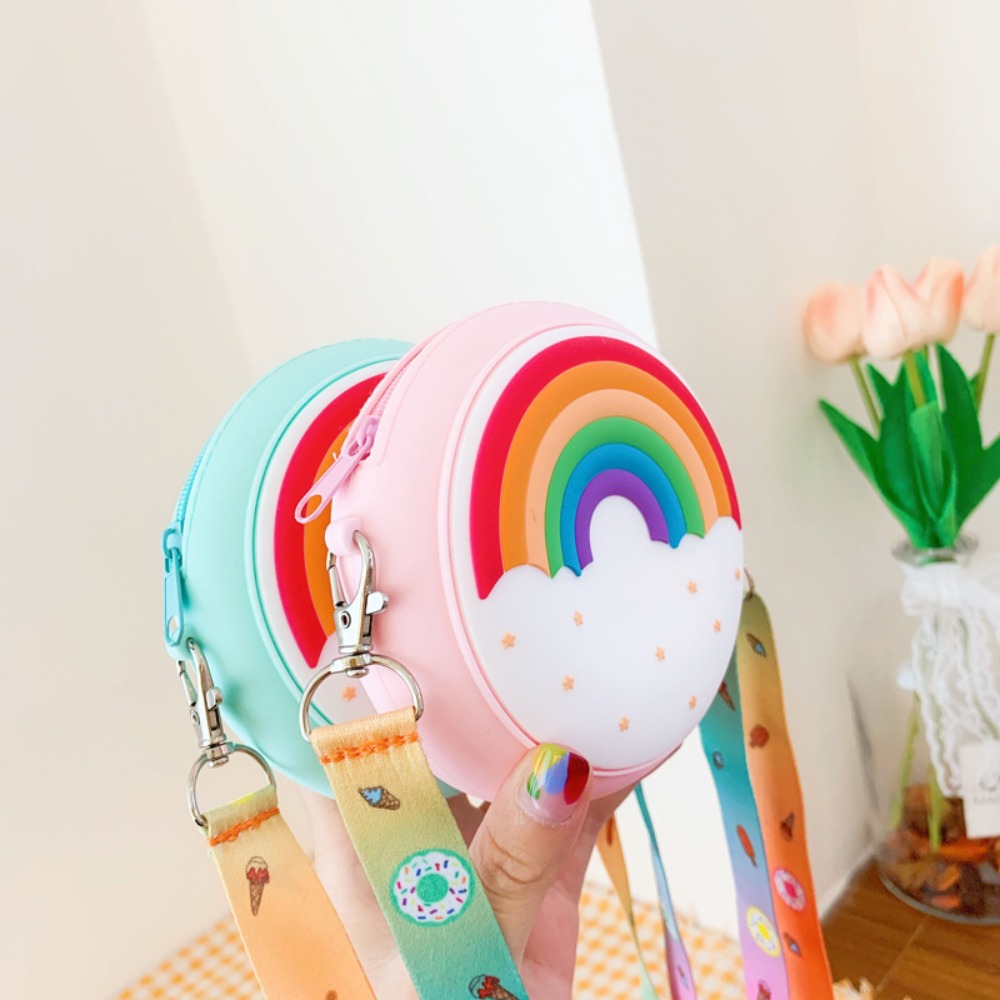 Children Silicone Crossbody Bag Rainbow Donut Small Handbag Baby Girl Adjustable Strap