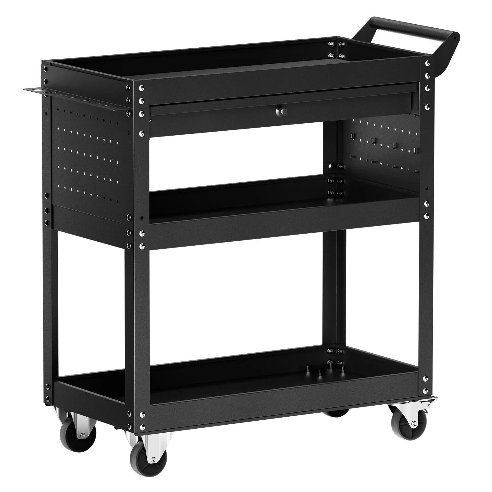 Heavy Duty Rolling Tool Cart with Drawer & Pegboard Tool Cart with Wheels 350 lbs Capacity