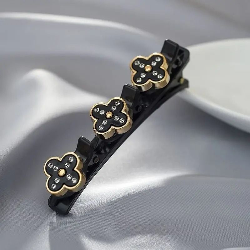 Double Layer Braided Hairclip with Rhinestone and Faux Pearl Accent