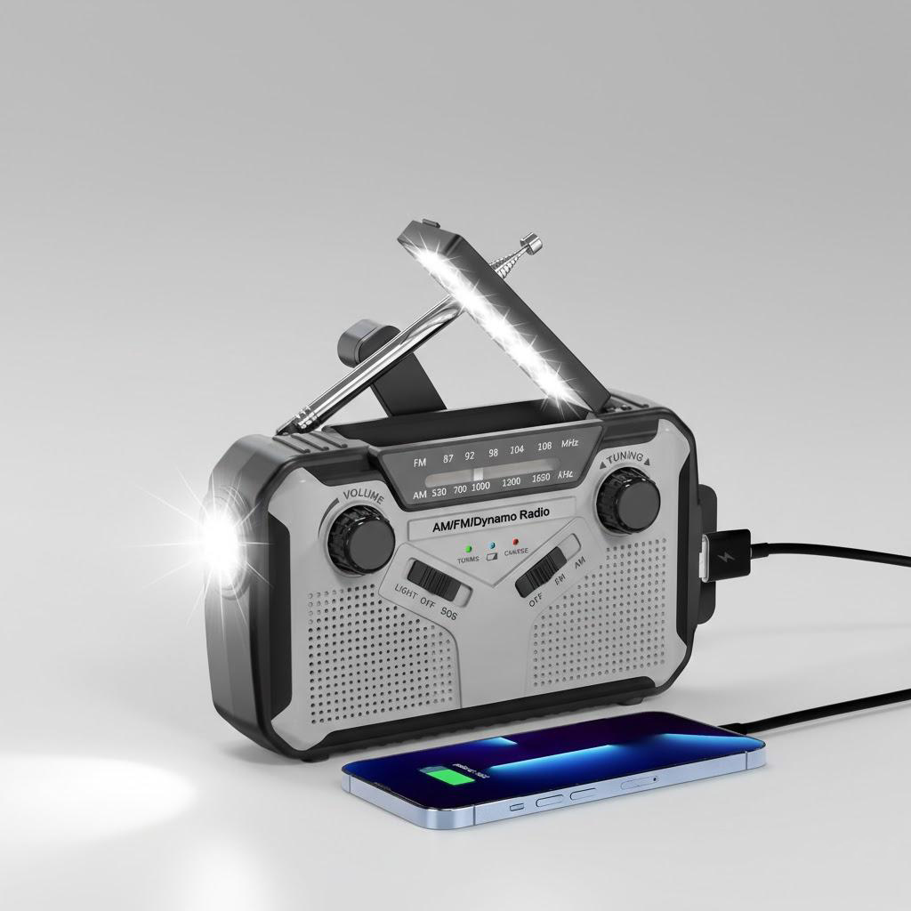 Solar Hand Crank AM FM Radio with Power Bank, LED Torch & Reading Light for Outdoor Adventures and Emergencies