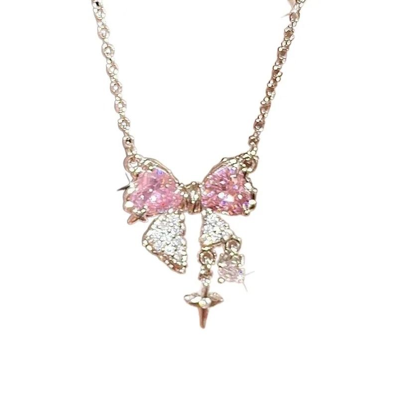 Sweet Pink Bow Pendant Necklace