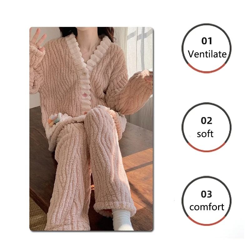 Womens Winter Flannel Pajama Set With Cardigan