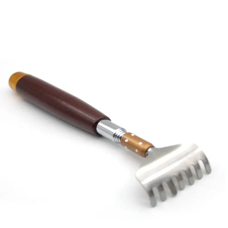 Wooden Handle Telescopic Metal Back Scratcher, Wide Claw Steel Roller Ball Massager Tool, Scalp Face Body Itch Relief