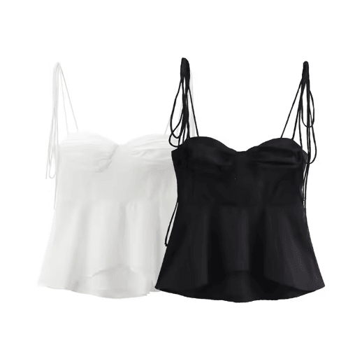 Willshela Pleated Backless V-Neck Crop Top – Vintage Chic Thin Strap Summer Essential