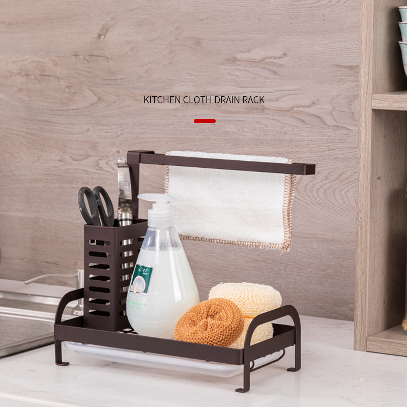 Large Kitchen Sink Caddy Rack with Drain Tray – Soap, Sponge & Brush Organizer
