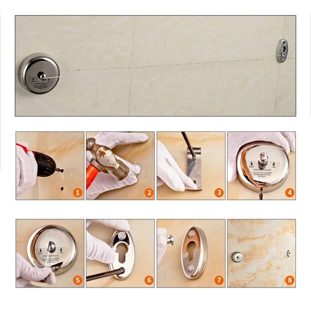 Retractable Clothesline Stainless Steel Wall Mounted Laundry Drying Rope