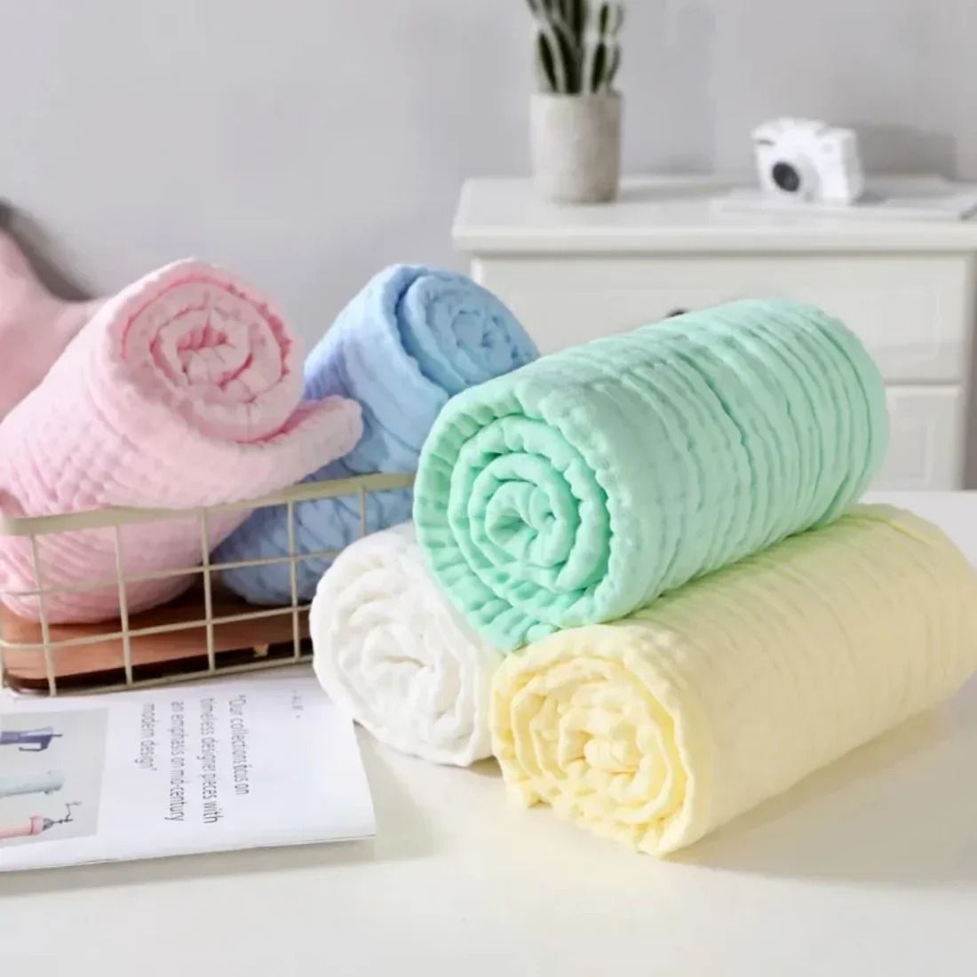 Pure Cotton 6 Layer Bubble Baby Bath Towel 105x105cm Kids Swaddle Wrap and Muslin Bedding