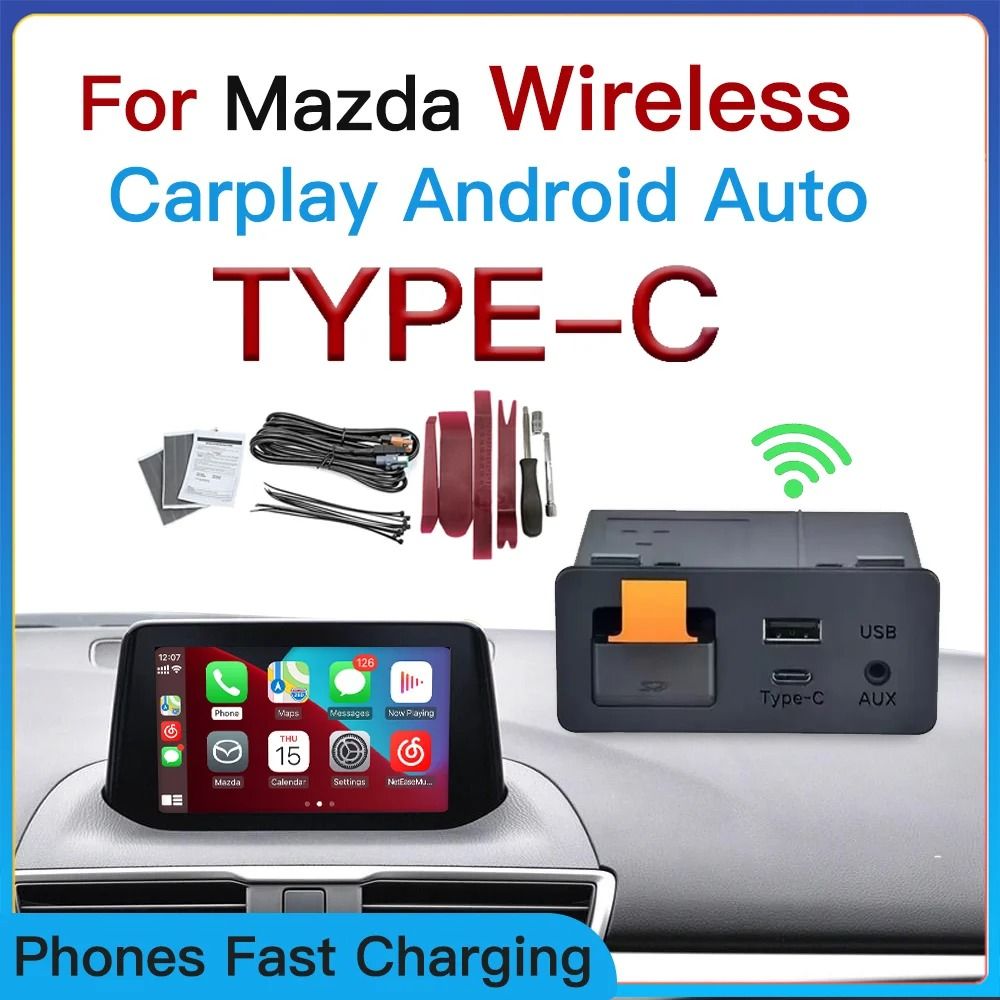 Wireless USB-C CarPlay & Android Auto Retrofit Kit – Premium-Style Hub for Mazda 2, 3, 6, CX-3, CX-5, CX-9, MX-5