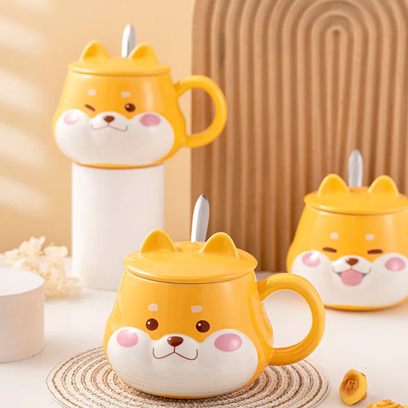 Creative Ceramic Mug with Lid, Cute Household Breakfast Mugs, Office Coffee Cup, Couple Water Cups Drink ware
