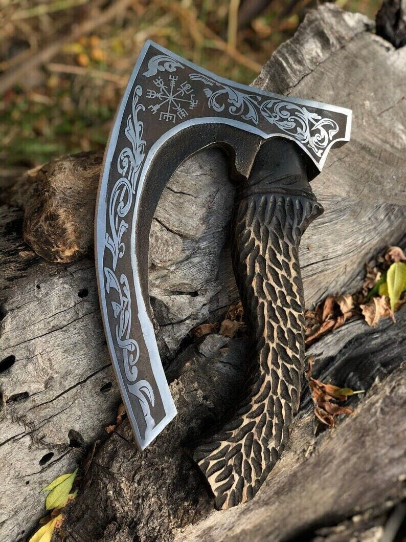 HandMade Pizza Axe, Pizza Slicer Hand forged Viking Pizza Cutter, Viking Bearded With Sheath