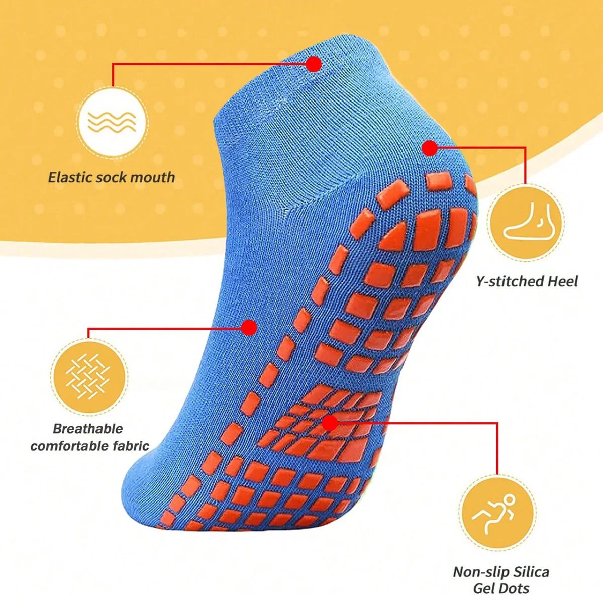 Unisex Silicone Non-Slip Grip Trampoline Socks – Cotton Yoga & Pilates Hospital Safety Socks 1 or 4 Pairs