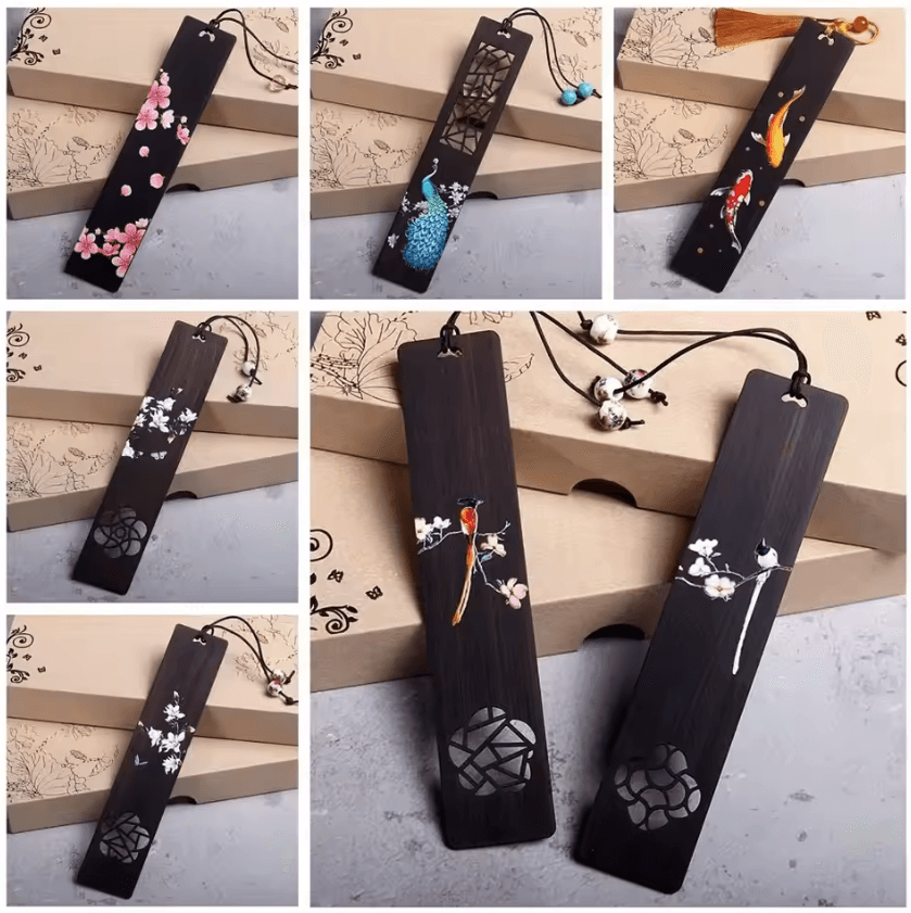 Vintage Chinese Carved Wooden Bookmark – Ebony Book Clip with Artistic Retro Design