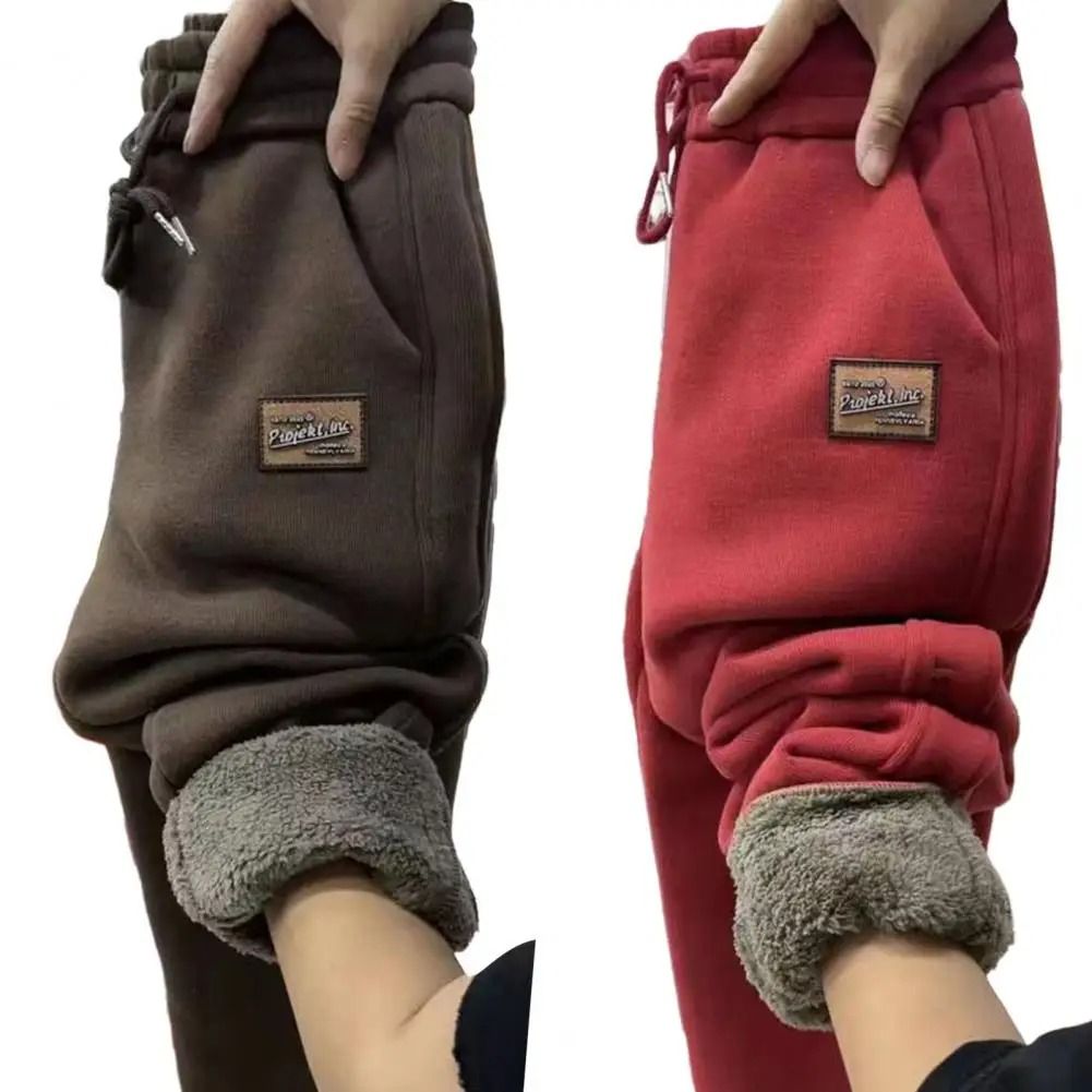 Women High Waist Thermal Sweatpants Thick Fleece Lined Harem Trousers with Pockets