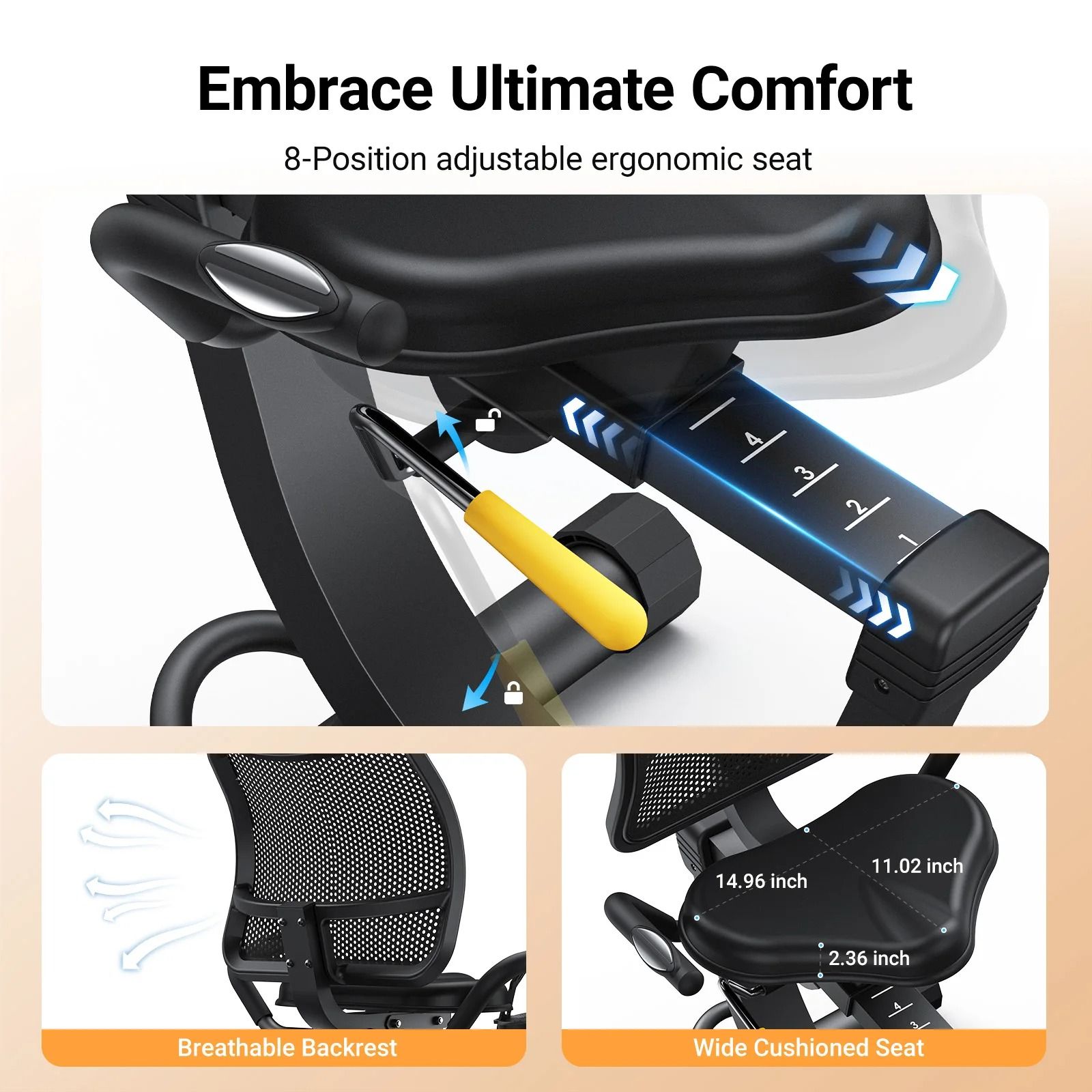 Premium Recumbent Exercise Bike for Quiet Comfortable Home Workouts
