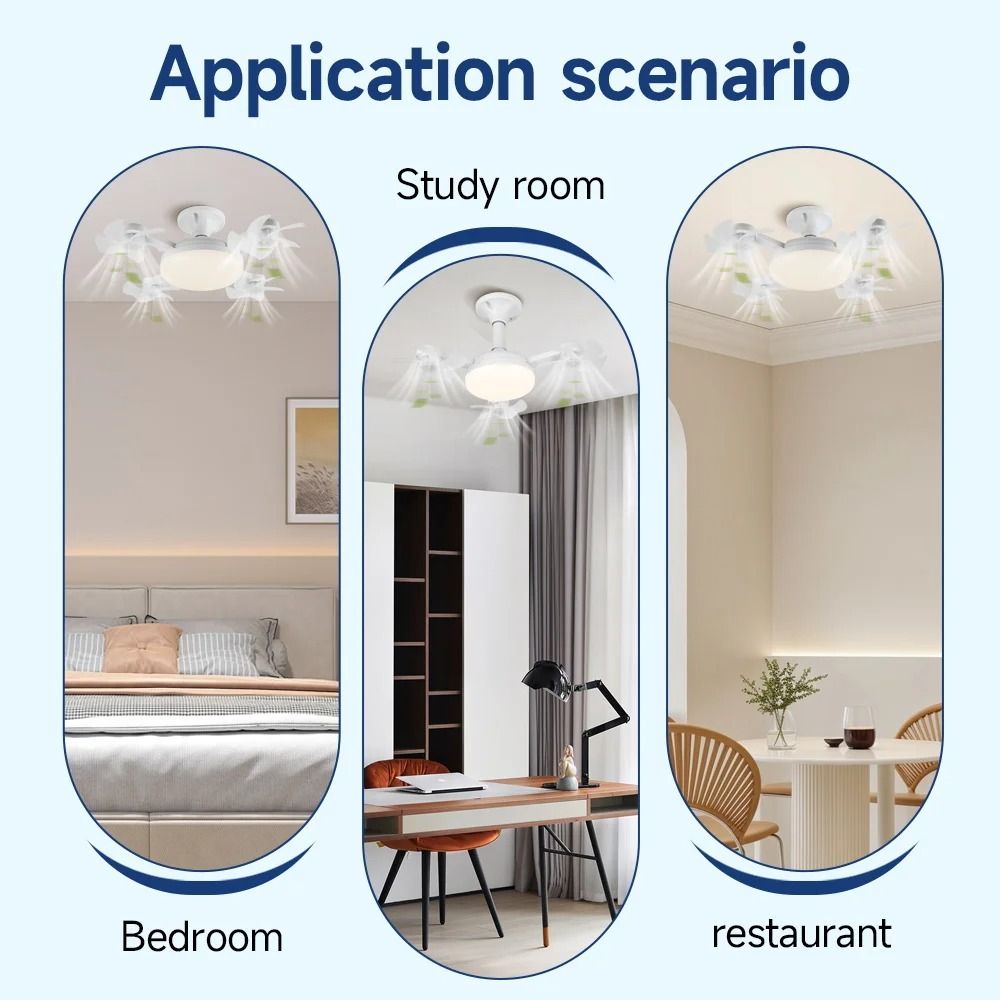 Modern Multi-Head LED Ceiling Fan | 3-Speed Silent Remote Control Light Fixture