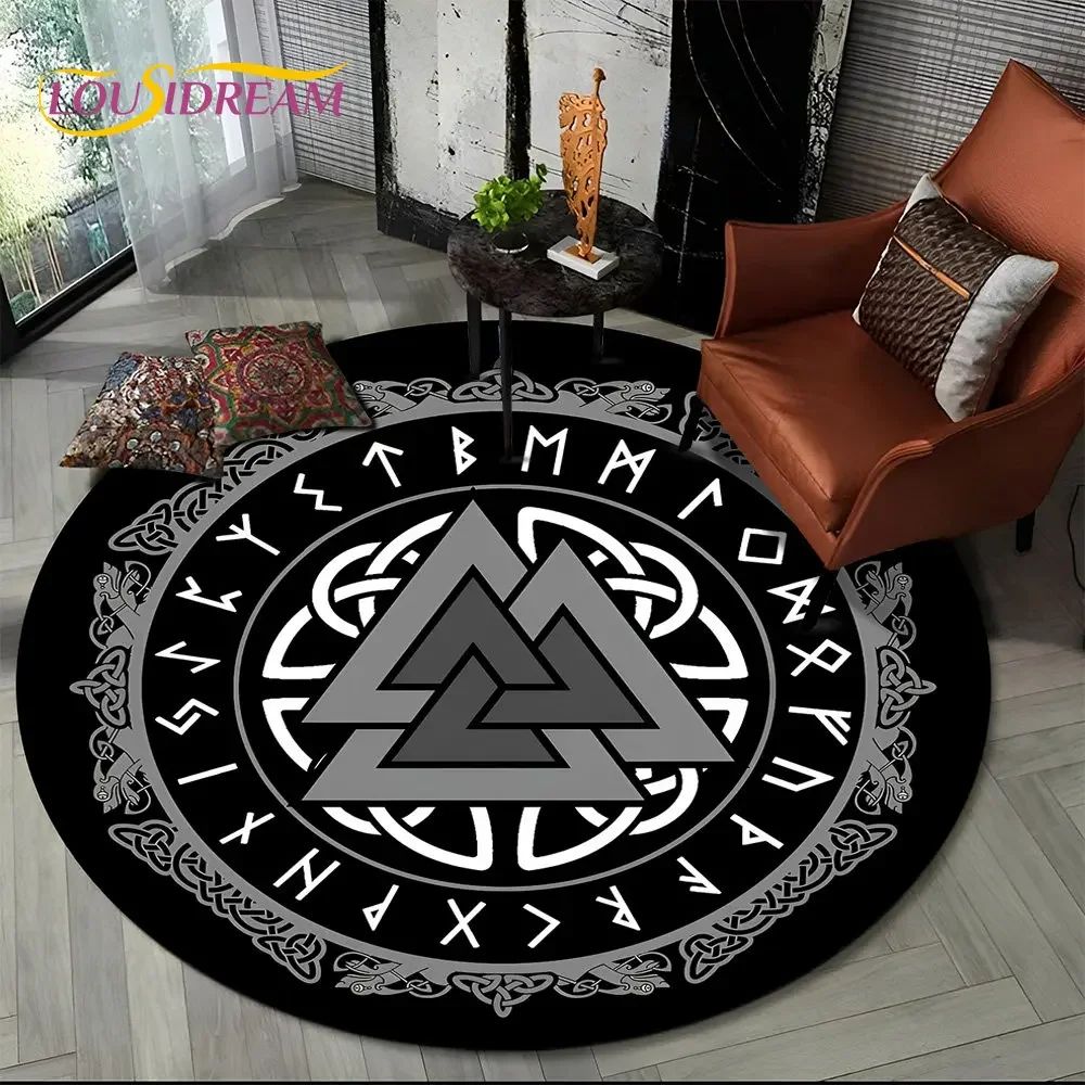 Viking Yggdrasil Tree of Life Round Living Room Rug with Non-Slip Backing