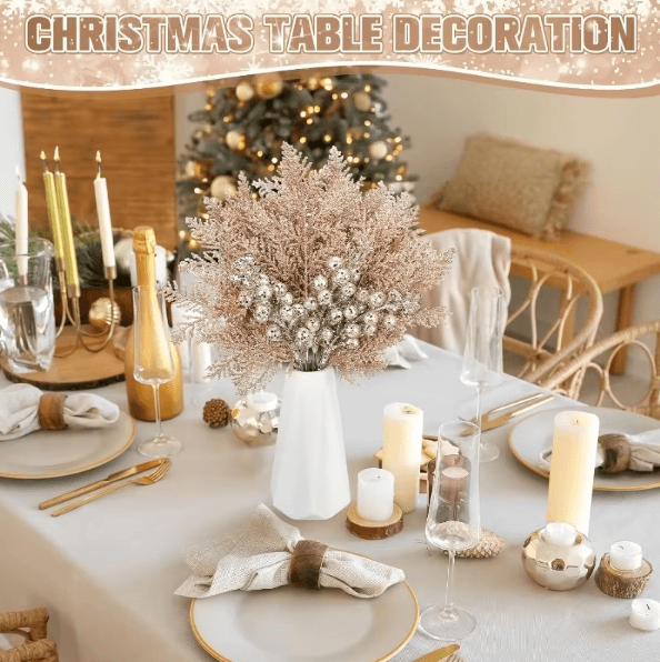 10PCS Glitter Christmas Berry Stems for Festive DIY Decor & Arrangements