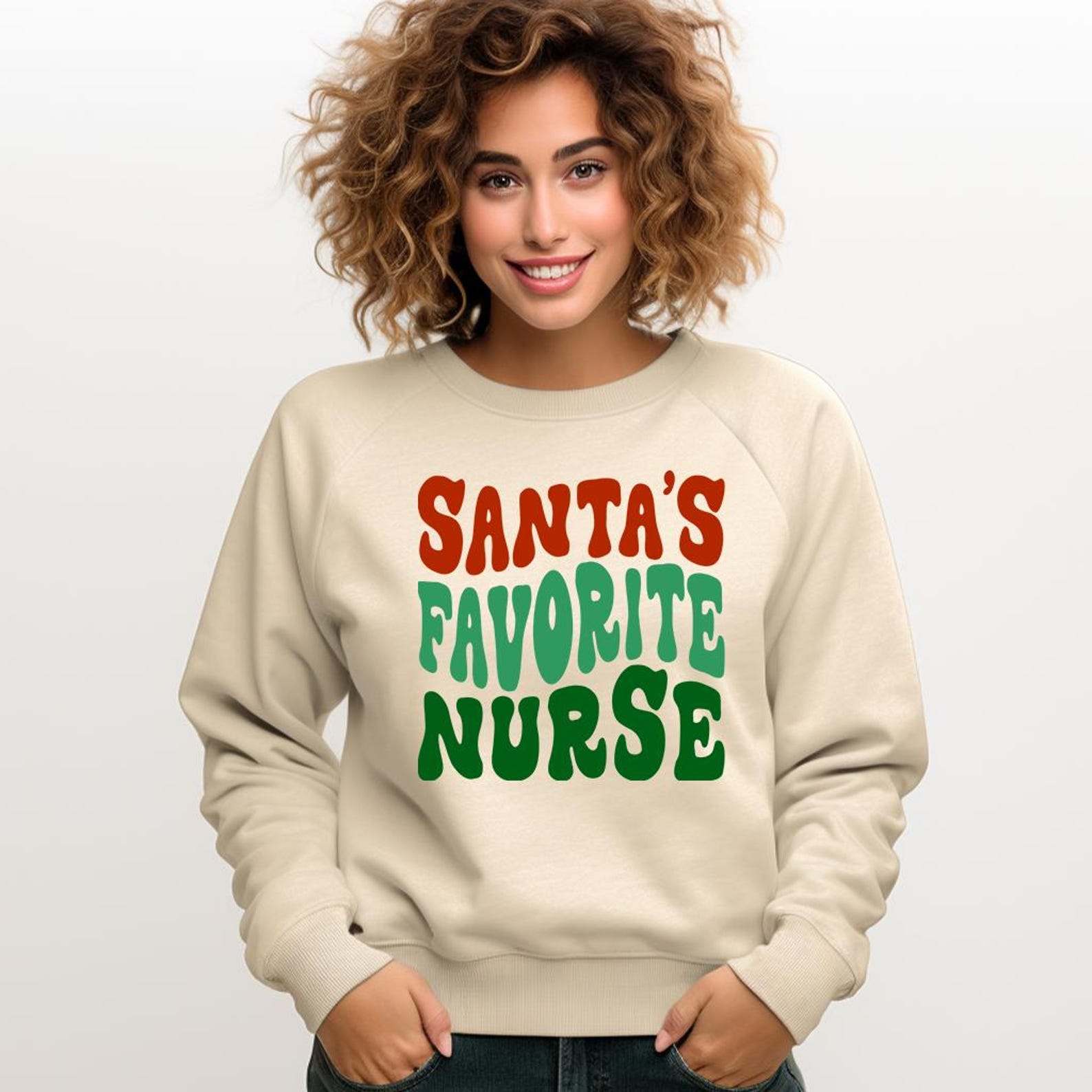 Santas Favorite Nurse Christmas Tee | Retro Holiday Nurse Shirt Women Funny Christmas Medical Graphic Top