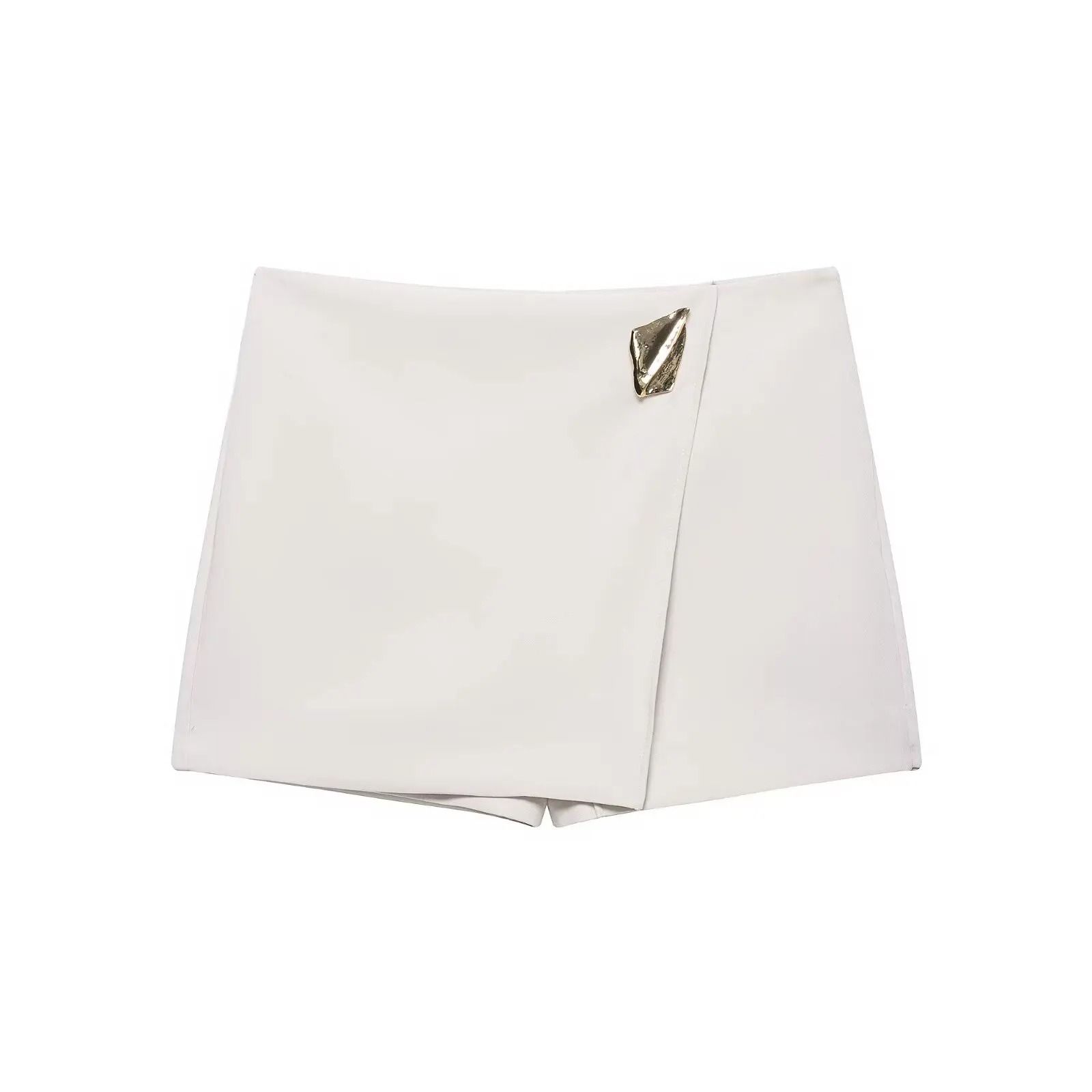 HH 2025 Autumn Asymmetric Culottes | Womens High-Waist A-Line Pantskirt with Metal Applique