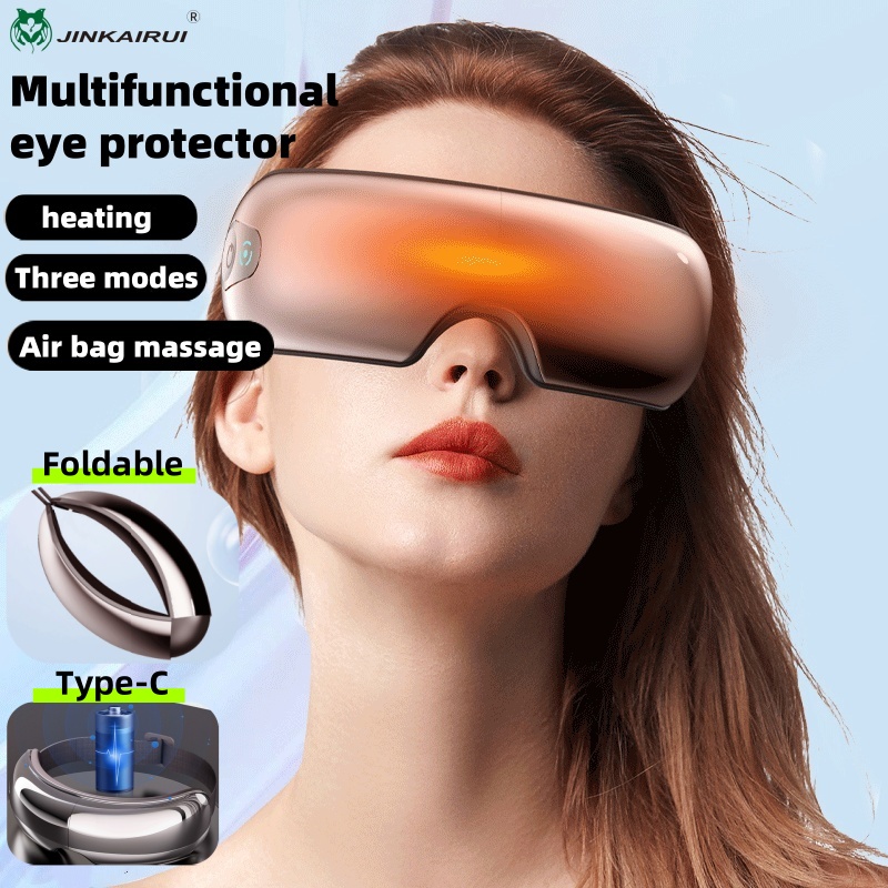 Heat Compress Bluetooth Music Eye Massager, English Visual Eye Protection Device with Air Pressure for Comfortable