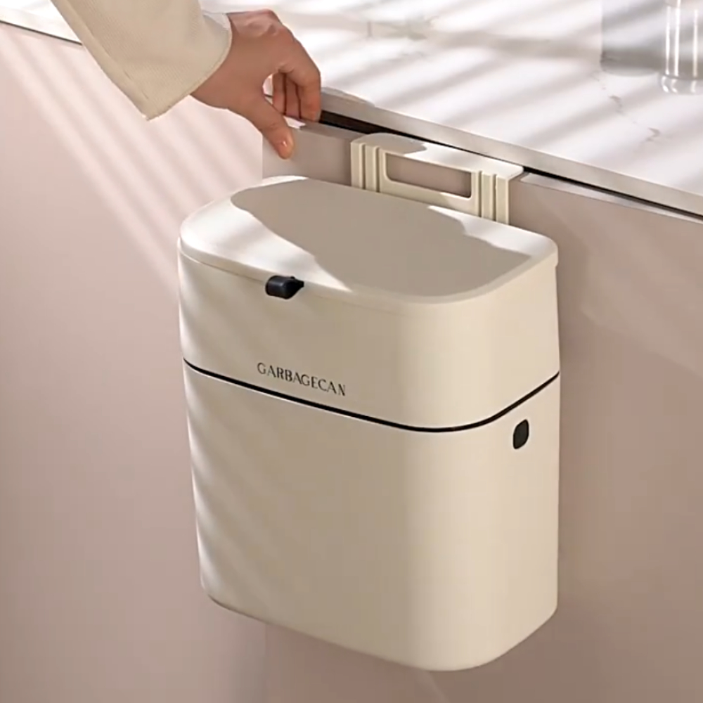 Convenient Hanging Garbage Bin with Large Capacity & Clamshell Cover – Stylish Square Design for Home & Toilet Use