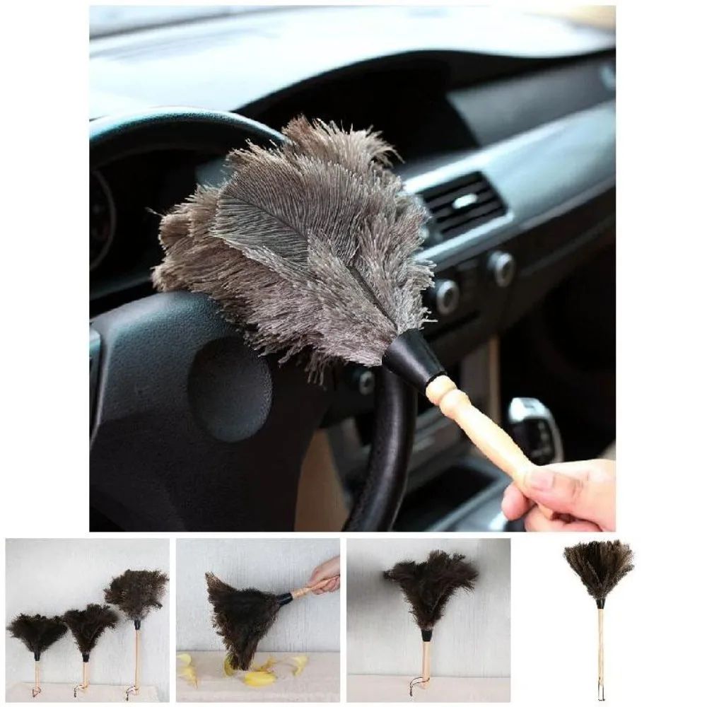 Ostrich Feather Duster Wooden Handle Household Cleaner