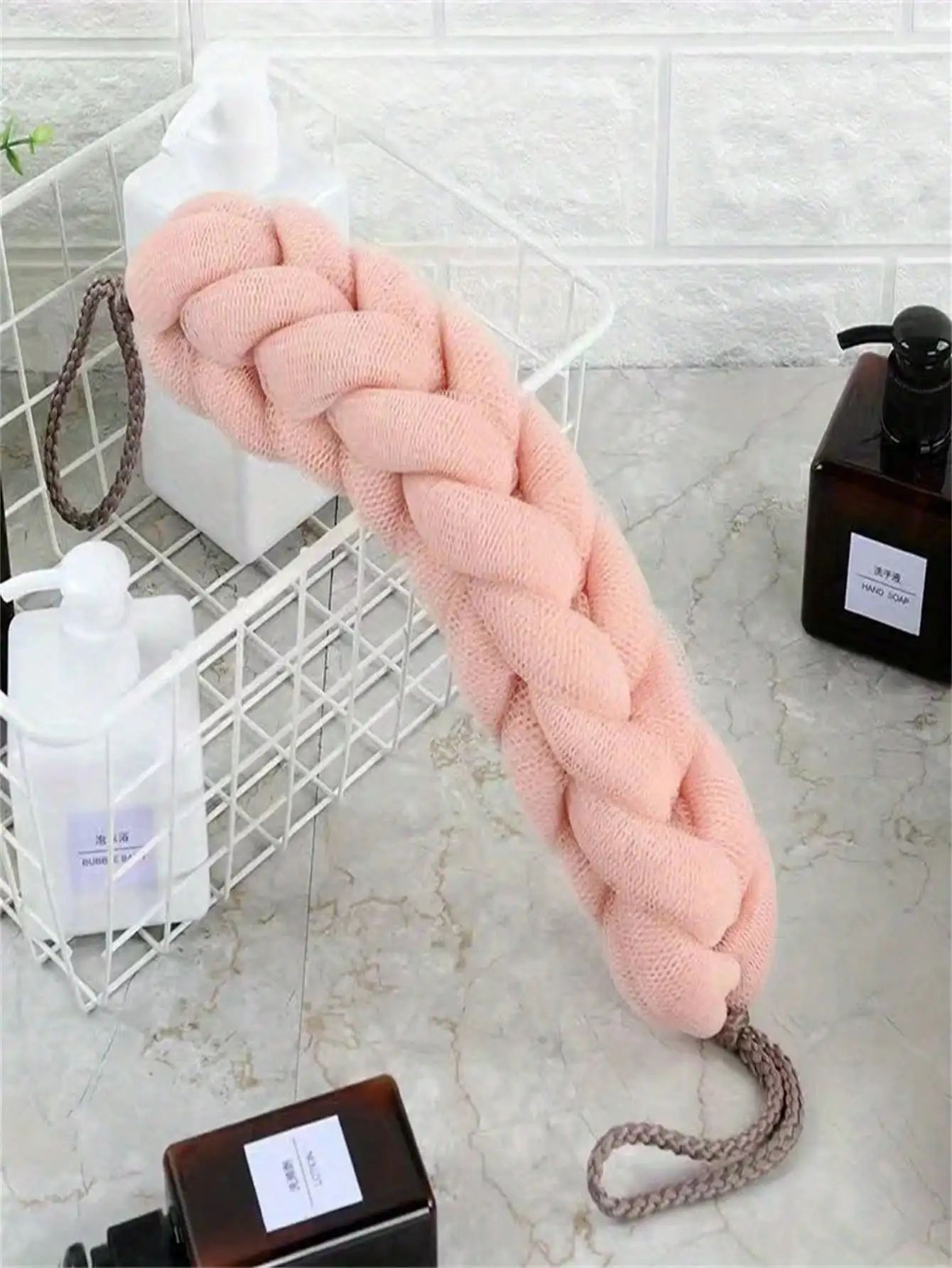 Braided Mesh Back Scrubber Long Handle Exfoliating Shower Body Sponge